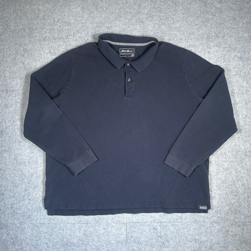 Eddie Bauer Polo Shirt Men 3XL Navy Blue Long Sleeve Cotton Pique Casual Outdoor
